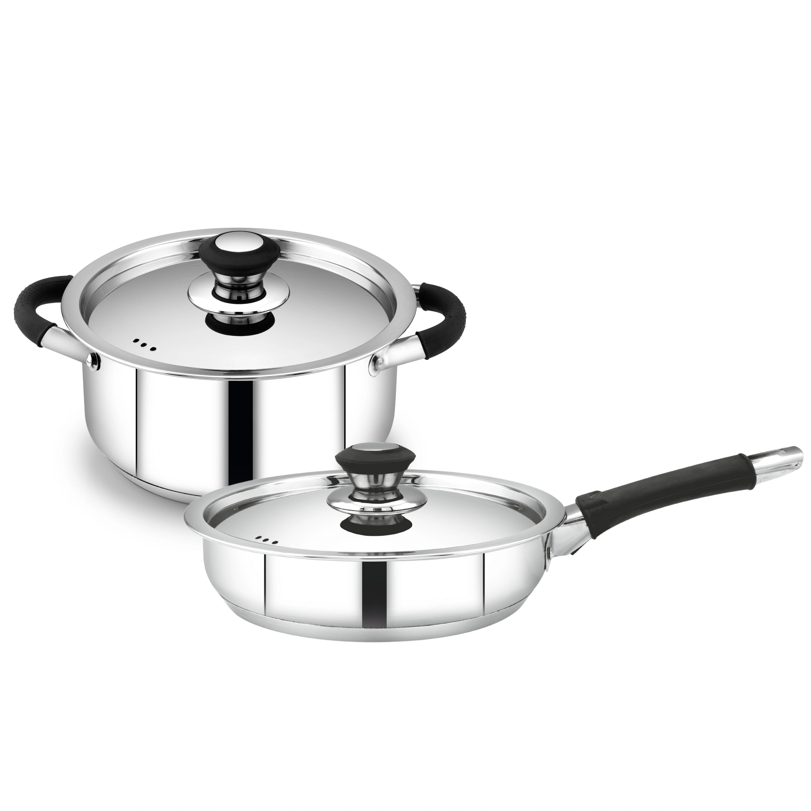 MAHAA Stainless Steel Chroma Triply Cookware Combo Set – Frypan & Casserole (20CM + 18CM) | Induction & Gas Compatible | Stainless Steel with Lid | No Coating, 100% Food-Safe